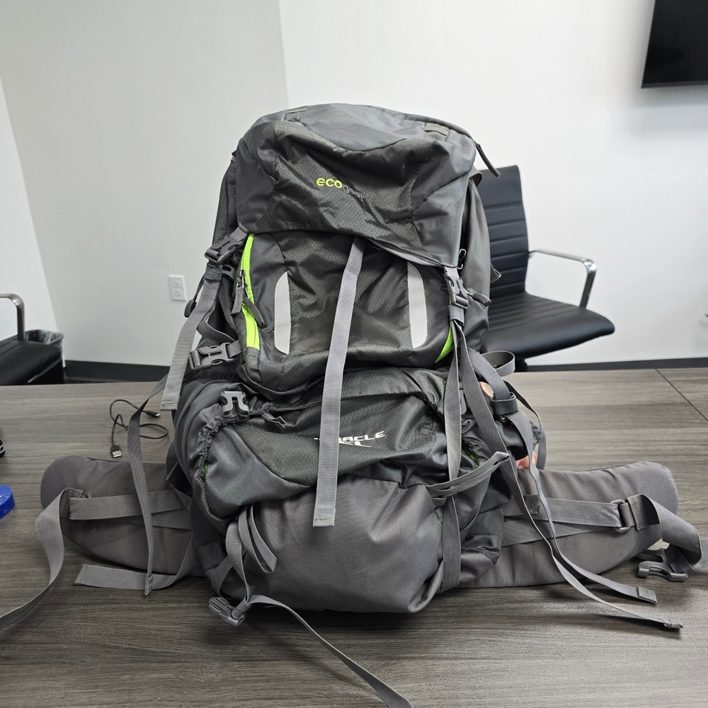 Ecogear Pinnacle 65L Internal Frame Backpack Gray Lime Green Hiking Trekking Bag